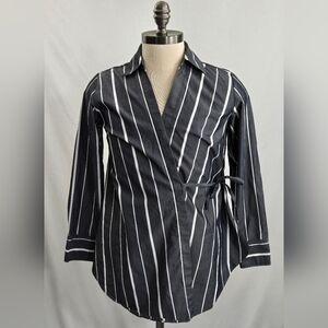 Studio Park x Leah Williams Woven Collared Wrap Shirt - Graphite Size Small